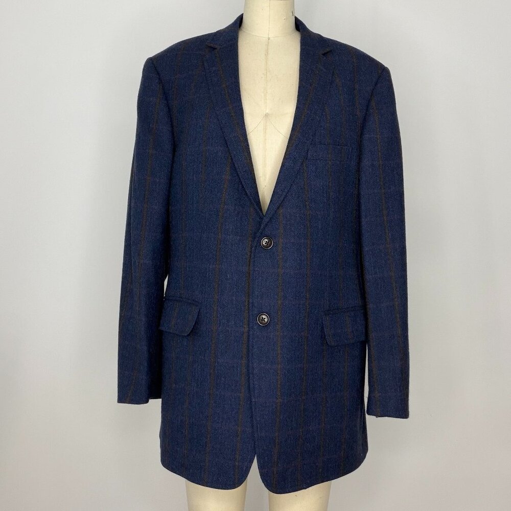Lands' End blue plaid wool traditional fit blazer jacket
